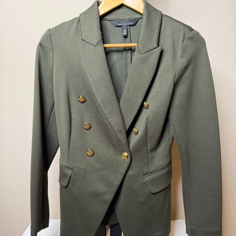 White House Black Market Olive Green Double Breasted Blazer Size 0
